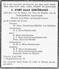Overlijdensbericht Evert Maas Geesteranus (1895-1966)